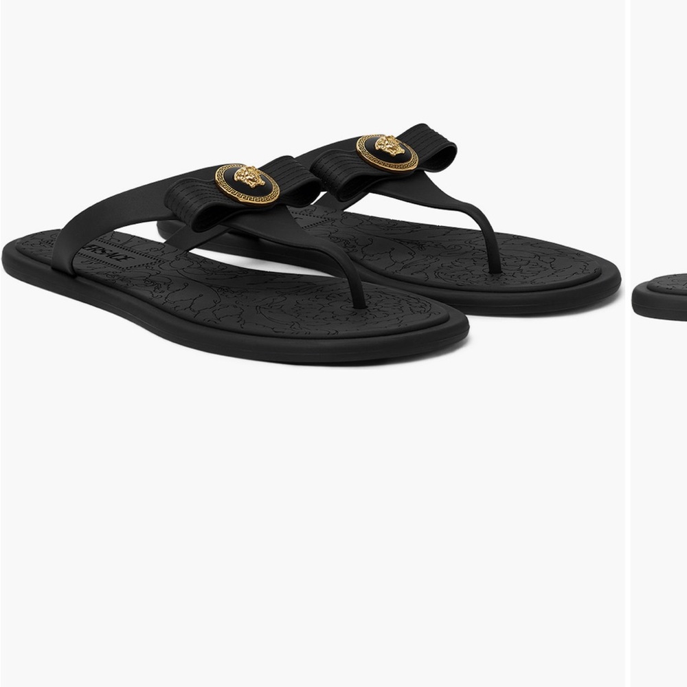 Versace Black Sandals with Gold Medusa Emblem